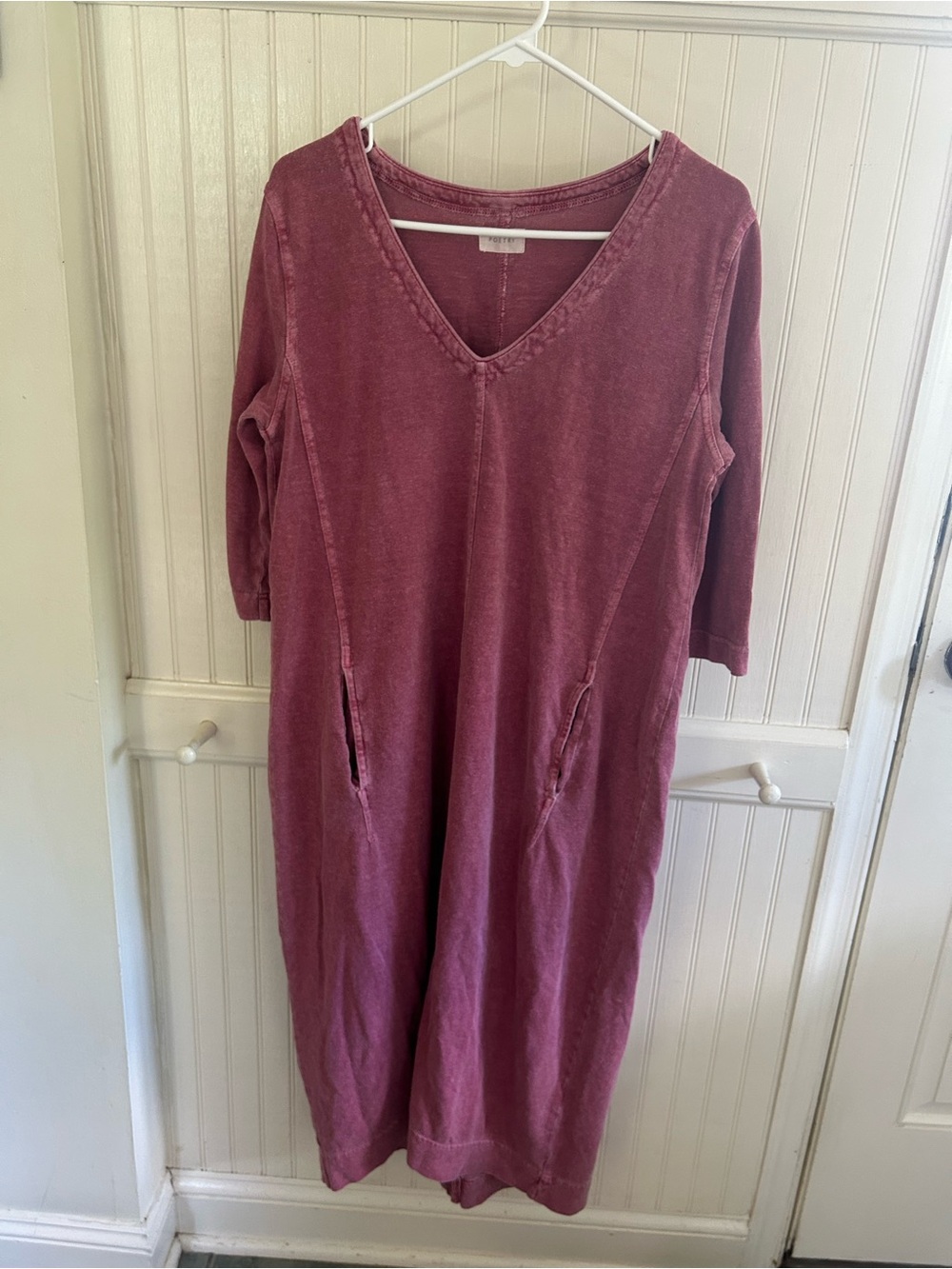 Poetry Fashion Washed Plum V-Neck Long Tunic Dress